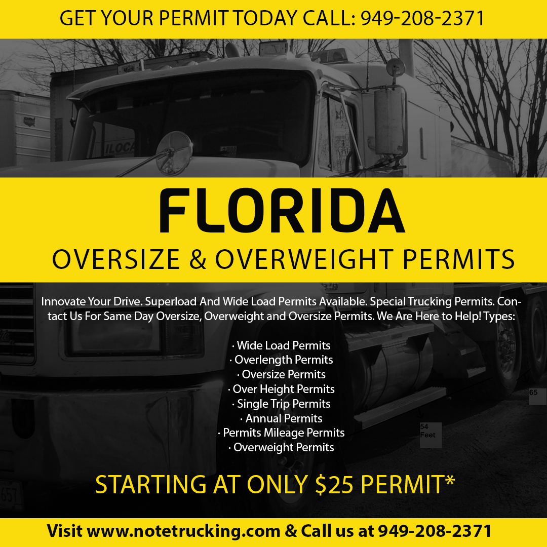 Florida Oversize Overweight Permits Phone Number- 630-222-5770 for Trucking Services Florida Oversize Permits Validity: Florida Oversize single trip Permit Valid for 10 Days.